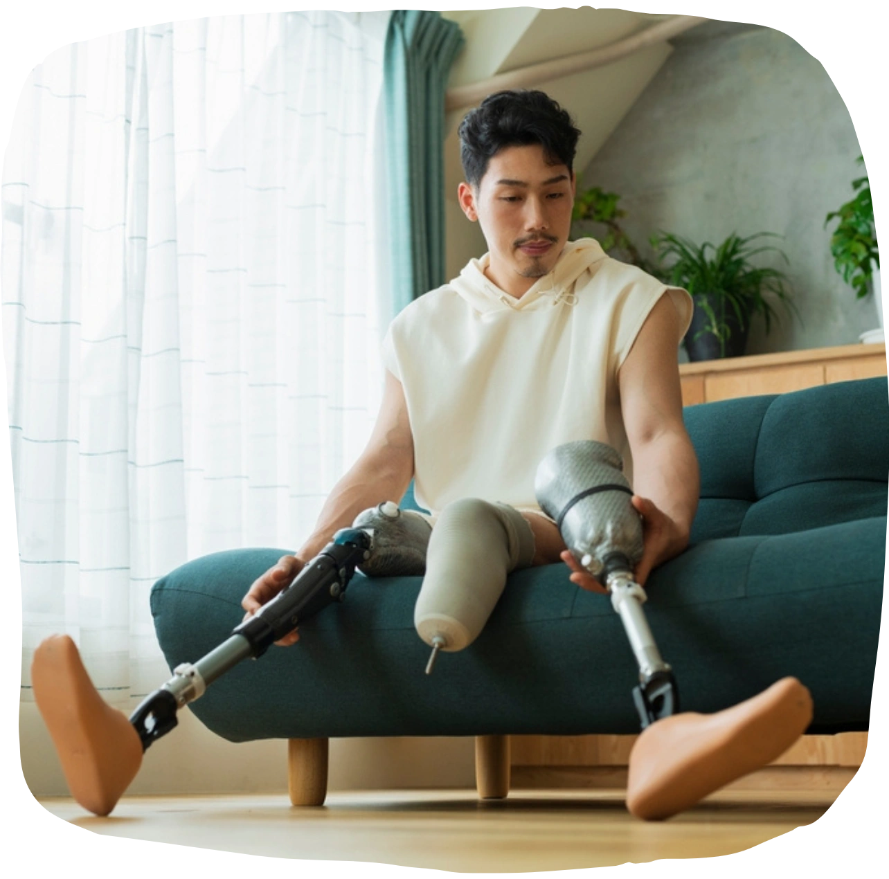 Disabled man with amputated leg